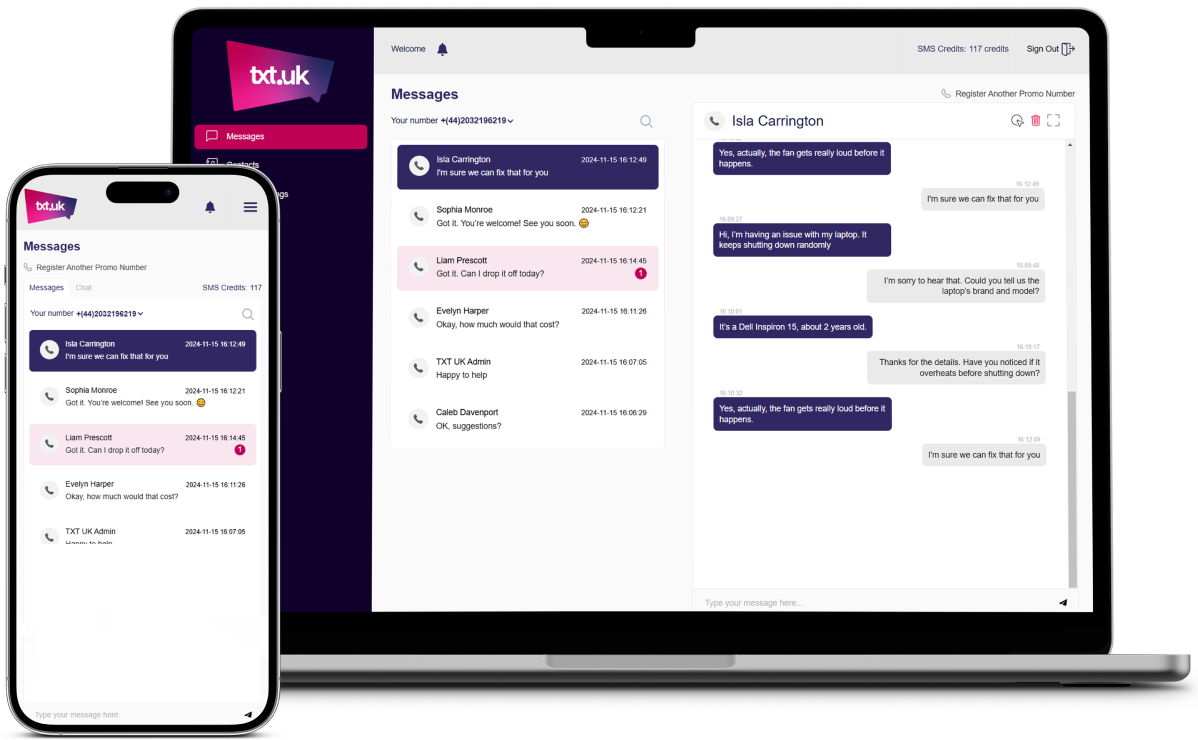 txt.uk dashboard